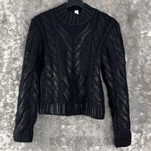 Divided H&M Sz S Black Metallic Silver Coated Chunky Cable Knit Pullover Sweater